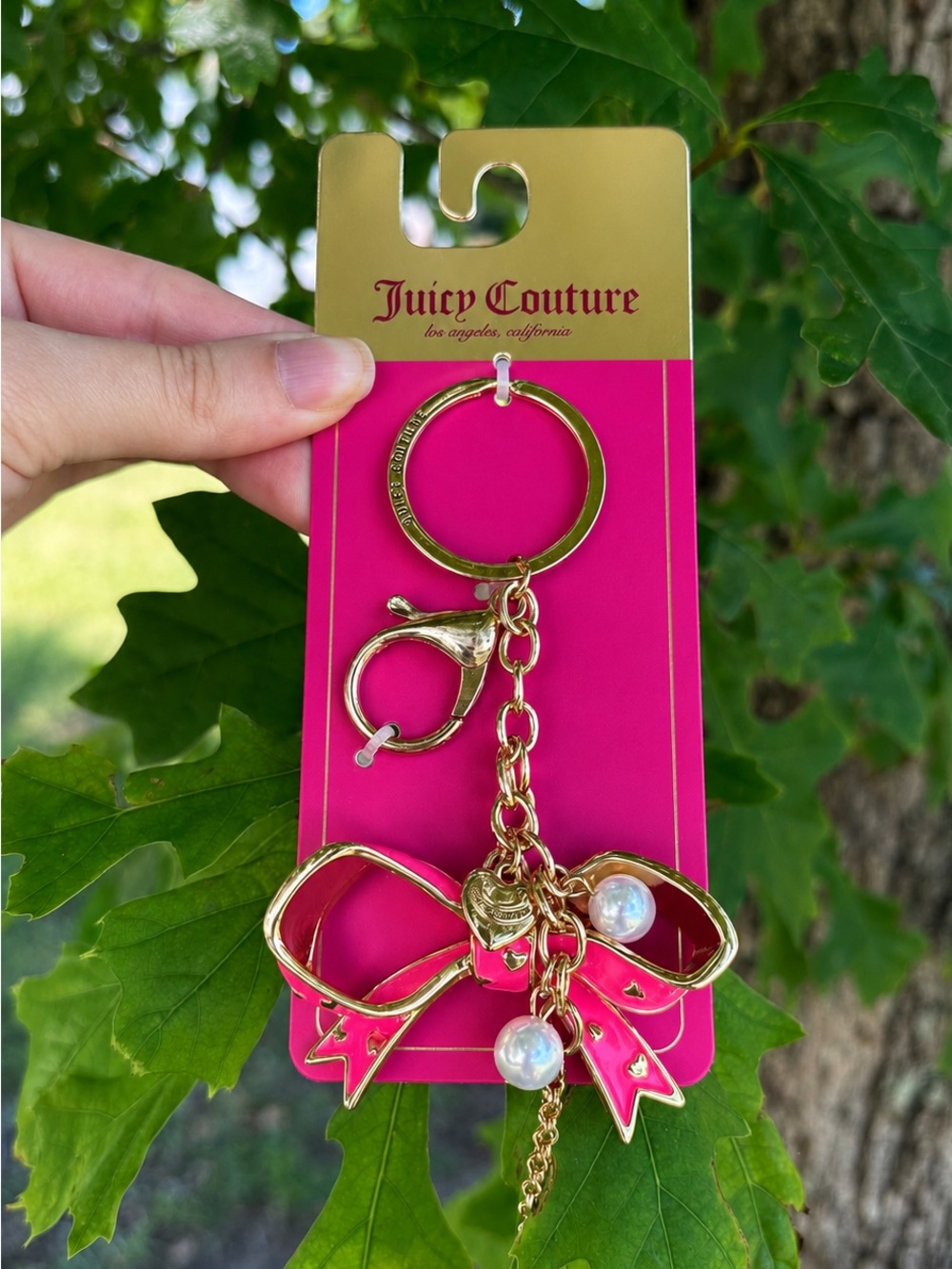 Juicy Couture Pink Bow Pearl Gold Tone Keychain Bag Charm NWT Y2K Cute